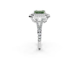 White gold Fancy Green Emerald Cut Diamond Double Halo Ring with Pavé Band and Prong Setting_103