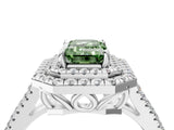 White gold Fancy Green Emerald Cut Diamond Double Halo Ring with Pavé Band and Prong Setting_105