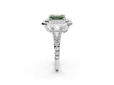White gold Fancy Green Emerald Cut Diamond Double Halo Ring with Pavé Band and Prong Setting_109