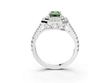 White gold Fancy Green Emerald Cut Diamond Double Halo Ring with Pavé Band and Prong Setting_110