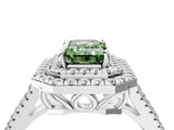 White gold Fancy Green Emerald Cut Diamond Double Halo Ring with Pavé Band and Prong Setting_111