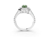 White gold Fancy Green Emerald Cut Diamond Double Halo Ring with Pavé Band and Prong Setting_127