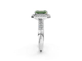 White gold Fancy Green Emerald Cut Diamond Double Halo Ring with Split Shank and Four-Prong Setting_2