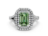 White gold Fancy Green Emerald Cut Diamond Double Halo Ring with Split Shank and Prong Setting_27