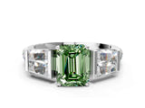 White gold Fancy Green Emerald Cut Diamond Engagement Ring with Baguette Side Stones and Channel Set Band_49