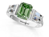 White gold Fancy Green Emerald Cut Diamond Engagement Ring with Baguette Side Stones and Channel Set Band_50