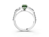 White gold Fancy Green Emerald Cut Diamond Engagement Ring with Baguette Side Stones and Channel Set Band_51