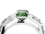 White gold Fancy Green Emerald Cut Diamond Engagement Ring with Baguette Side Stones and Channel Set Band_52