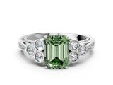 White gold Fancy Green Emerald  Cut Diamond Engagement Ring with Bezel Set Round Side Stones and Prong Setting_49
