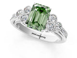 White gold Fancy Green Emerald  Cut Diamond Engagement Ring with Bezel Set Round Side Stones and Prong Setting_50