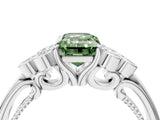 White gold Fancy Green Emerald  Cut Diamond Engagement Ring with Bezel Set Round Side Stones and Prong Setting_52