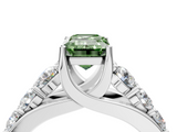 White gold Fancy Green Emerald  Cut Diamond Engagement Ring with Pavé Band and Four-Prong Setting_7