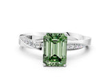 White gold Fancy Green Emerald Cut Diamond Engagement Ring with Side Stone Accents and Four-Prong Setting_24