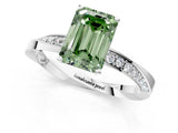 White gold Fancy Green Emerald Cut Diamond Engagement Ring with Side Stone Accents and Four-Prong Setting_25