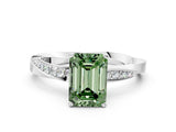 White gold Fancy Green Emerald Cut Diamond Engagement Ring with Side Stone Accents and Four-Prong Setting_72