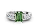 White gold Fancy Green Emerald  Cut Diamond Five-Stone Prong Set White Gold Ring_32