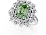 White gold Fancy Green Emerald Cut Diamond Floral Double Halo Engagement Ring with Prong Setting_2