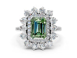 White gold Fancy Green Emerald Cut Diamond Floral Double Halo Engagement Ring with Prong Setting_36