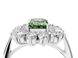 White gold Fancy Green Emerald Cut Diamond Floral Double Halo Engagement Ring with Prong Setting_4