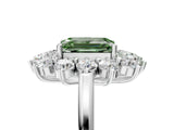 White gold Fancy Green Emerald Cut Diamond Floral Double Halo Engagement Ring with Prong Setting_5