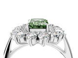 White gold Fancy Green Emerald Cut Diamond Floral Double Halo Engagement Ring with Prong Setting_88