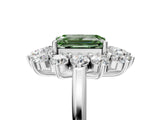 White gold Fancy Green Emerald Cut Diamond Floral Double Halo Engagement Ring with Prong Setting_89