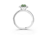 White gold Fancy Green Emerald  Cut Diamond Floral Halo Engagement Ring with Pavé Band and Prong Setting_52