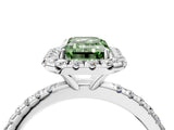 White gold Fancy Green Emerald  Cut Diamond Floral Halo Engagement Ring with Pavé Band and Prong Setting_59