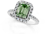 White gold Fancy Green Emerald  Cut Diamond Floral Halo Engagement Ring with Pavé Band and Prong Setting_62
