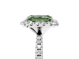 White gold Fancy Green Emerald  Cut Diamond Floral Halo Engagement Ring with Pavé Band and Prong Setting_63