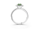 White gold Fancy Green Emerald  Cut Diamond Floral Halo Engagement Ring with Pavé Band and Prong Setting_64