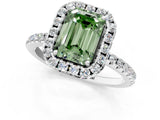 White gold Fancy Green Emerald  Cut Diamond Floral Halo Engagement Ring with Pavé Band and Prong Setting_74