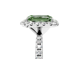 White gold Fancy Green Emerald  Cut Diamond Floral Halo Engagement Ring with Pavé Band and Prong Setting_78