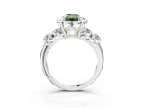 White gold Fancy Green Emerald  Cut Diamond Floral Halo Engagement Ring with Shared Prong Setting 4