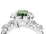 White gold Fancy Green Emerald  Cut Diamond Floral Halo Engagement Ring with Shared Prong Setting 5
