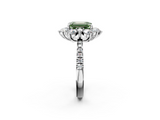 White gold Fancy Green Emerald  Cut Diamond Floral Halo Pave Band with Prong Setting_37