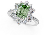 White gold Fancy Green Emerald  Cut Diamond Floral Halo Pave Band with Prong Setting_38