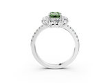White gold Fancy Green Emerald  Cut Diamond Floral Halo Pave Band with Prong Setting_40