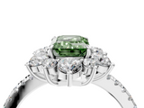 White gold Fancy Green Emerald  Cut Diamond Floral Halo Pave Band with Prong Setting_41