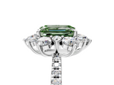 White gold Fancy Green Emerald  Cut Diamond Floral Halo Pave Band with Prong Setting_42