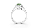 White gold Fancy Green Emerald Cut Diamond Floral Halo Ring with Pavé Band and Prong Setting_10