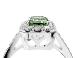 White gold Fancy Green Emerald Cut Diamond Floral Halo Ring with Pavé Band and Prong Setting_11