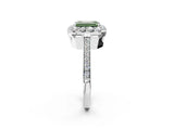 White gold Fancy Green Emerald Cut Diamond Floral Halo Ring with Pavé Band and Prong Setting_9