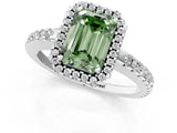 White gold Fancy Green Emerald Cut Diamond Halo Engagement Ring with Pavé Band and Prong Setting_40