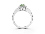 White gold Fancy Green Emerald Cut Diamond Halo Engagement Ring with Pavé Band and Prong Setting_42