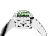 White gold Fancy Green Emerald Cut Diamond Halo Engagement Ring with Pavé Band and Prong Setting_43