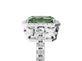 White gold Fancy Green Emerald Cut Diamond Halo Engagement Ring with Pavé Band and Prong Setting_44