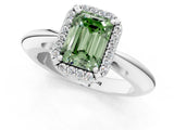 White gold Fancy Green Emerald  Cut Diamond Halo Engagement Ring with Split Shank and Four-Prong Setting_89