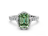 White gold Fancy Green Emerald Cut Diamond Halo Pave Band with Four-Prong Setting_3