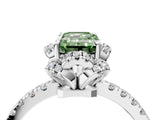 White gold Fancy Green Emerald Cut Diamond Halo Pave Band with Four-Prong Setting_7